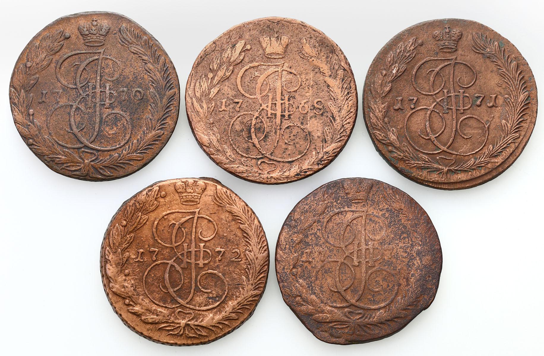 Rosja. Katarzyna II. 5 kopiejek 1768-1773, zestaw 5 monet